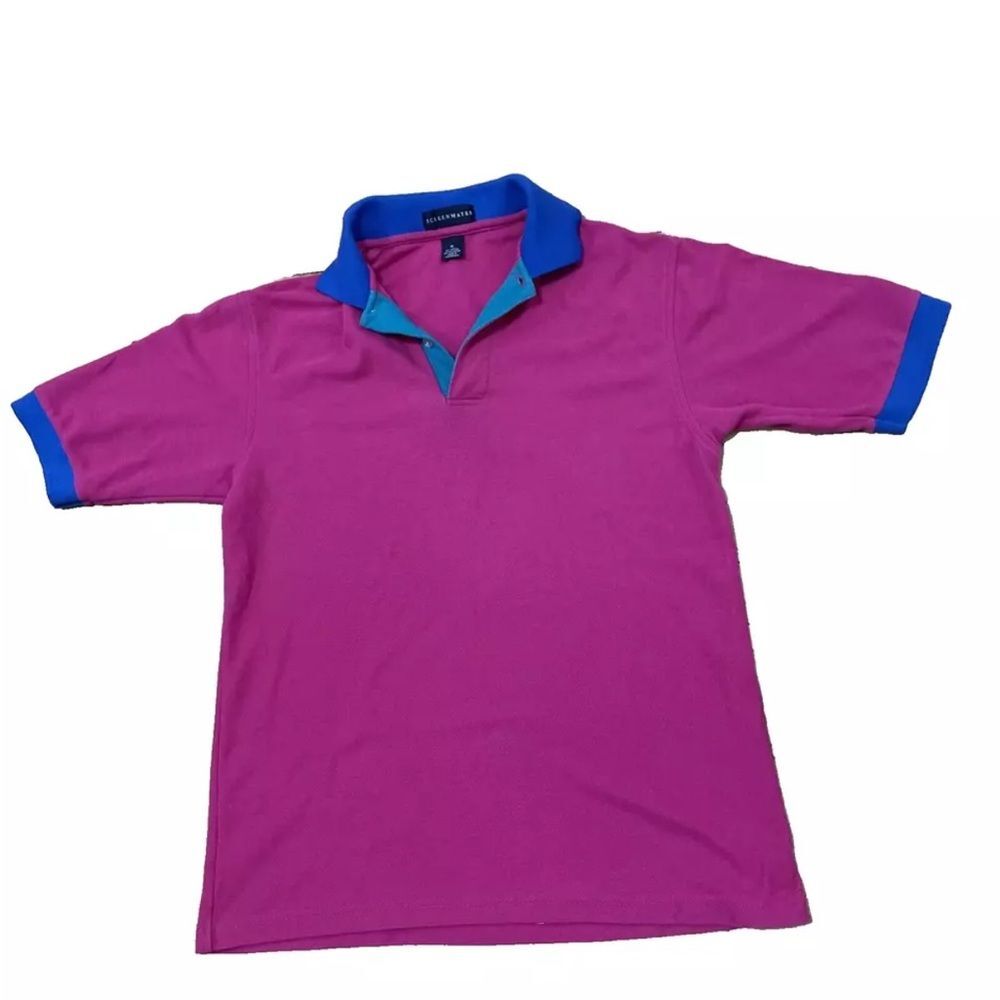 SCREENMATES Vintage Golf Polo Shirt Men M Color Block Pink Blue Green Pique Knit
